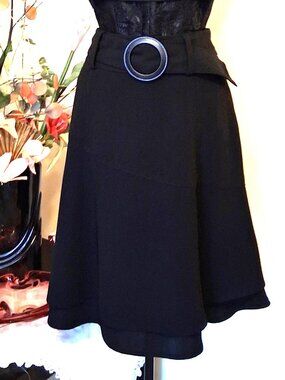 Preowned le chateau Vintage Black A-line Flared High Waist Lined Midi Skirt 12